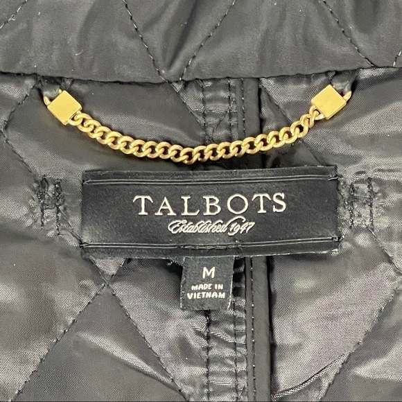 TALBOTS LIGHTWEIGHT BLACK QUILTED FUNNEL NECK STORM FLAP BUTTON DOWN JACKET - Picture 12 of 13
